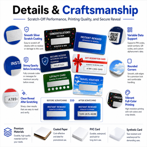 Tarjetas Rasca y Gana con Código QR Personalizado, Códigos de Canje Únicos, Números de Serie, Código de Barras, Revestimiento de Seguridad, Papel Ecológico, Acabado Duradero - Product Image 6