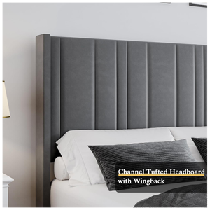 Tùy Chỉnh Hiện Đại Ý Tối Giản Màu Xám Nữ Hoàng Vua Kích Thước Bọc Nền Tảng Giường Mềm Khung Tối Giản Với Chần Giường - Product Image 3