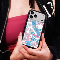 Coque de téléphone Wildflow bleue et rose à motifs animaux en relief, protection antichoc et anti-chute pour iPhone 16 Pro Max 17 15 Plus