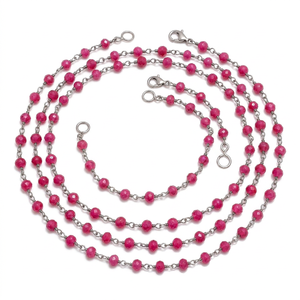 Cadena de rosario con cuentas facetadas de cuarzo rubí de 3-4 mm envueltas en alambre. - Product Image 1