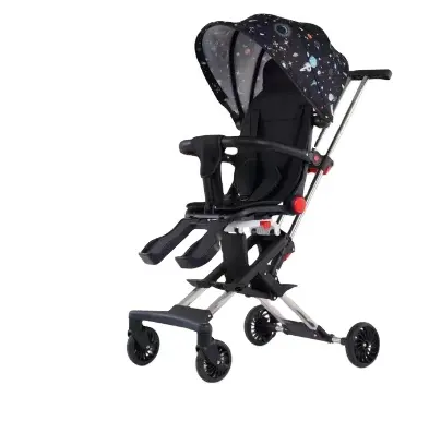 Baby magic four-wheeler can sit and lie baby trolley with push fence - key folding