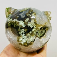 Venta al por mayor de Ágata Musgosa Natural, Jaspe Oceánico, Gato Tallado a Mano, Gato de Cristal, Piedra Curativa, Decoración del Hogar, Regalo de Cristal