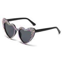 Lunettes de soleil pour femmes, surdimensionnées, avec strass en cristal, design cœur, effet diamant, pour créateurs de lunettes