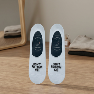 White Non-Slip Knitting Ballerina <b>Socks</b> for Adult Unisex 'Don't Follow Me' Printed Casual/Daily Use TR - Product Image 3