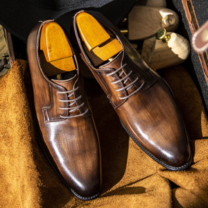 Scarpe Eleganti <span class=keywords><strong>da</strong></span> <span class=keywords><strong>Uomo</strong></span> in Pelle di Lusso con Suola Effetto Legno, Allacciate, Traspiranti, per Ufficio e Cerimonie - Product Image 2