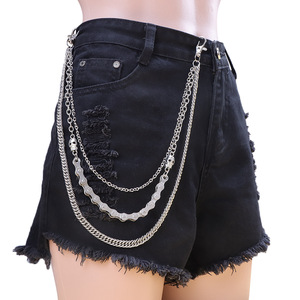 Chaîne de pantalon en métal multi-couches avec pendentif tête de mort en acier inoxydable, style punk, accessoire streetwear hip-hop pour hommes et femmes - Product Image 1