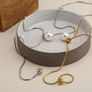 أزياء 18 قيراط مطلية بالذهب الفولاذ المقاوم للصدأ والمجوهرات Y الوهق قابل للتعديل لؤلؤ ثعبان سلاسل قلادة للنساء حزب قلادة P253592 - Product Image 5