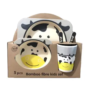 Vajilla De bambú para alimentación De bebé, Vajilla De dibujos animados con cubiertos