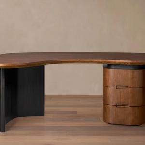 Escritorio de Oficina con Tapa de Madera de Cerezo Estilo Mid-Century, Cajones con Cierre Suave, Tiradores Empotrados, Base de Roble Ébano con Acabado Lacado a Mano - Product Image 2