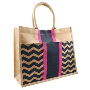 Le Royal Standard Navy et Rose Chevron Stripe Jute Tote Cotton Shopping Bag par le Royal Standard - Product Image 1