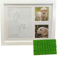 Kit Cadre Photo Souvenir Écologique en Bois Premium pour Empreintes de Pattes de Chien et de Chat avec Moule en Argile et Pochoir - Cadeau Commémoratif Tendance (Blanc)