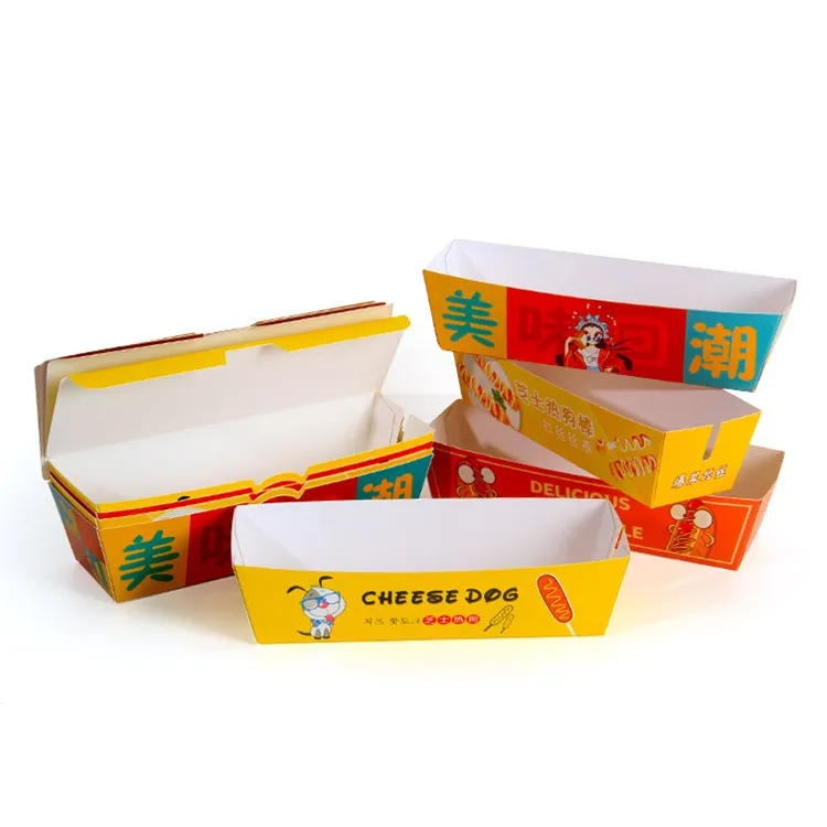 Top Fabriek Verkoop Gebakken Kip Franse Frietjes Maïs Hond Fastfood Verpakking 250gsm Kraftpapier Wegwerp Dienblad Met Deksel