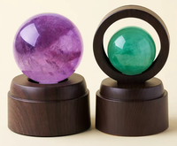 Ornement boule de cristal naturelle avec base en bois, veilleuse Feng Shui rotative à 360 degrés, décoration pour la maison, cadeau de méditation