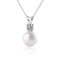 Collier Chrétien en Argent Sterling 925 avec Perles d'Eau Douce, Perles Coquillages Géométriques, Chinoiserie Haut de Gamme, Moissanite et Plaqué Rhodium