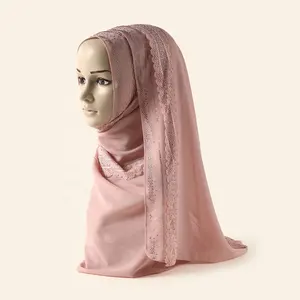 Новый Популярный Дубай Турция кашха шифон кружева шить длинный шарф Мусульманский Хиджаб обертывание скромный ислам женский головной убор Алмазная шаль