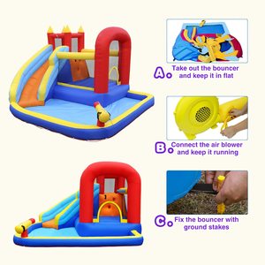Tobogán acuático inflable directo de fábrica para niños con piscina, área de saltos, pared de escalada y aro de baloncesto - Product Image 5