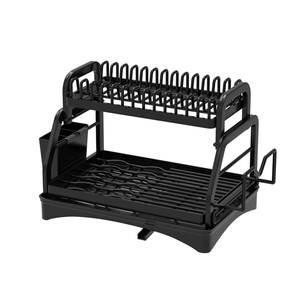 Scolapiatti a 2 livelli compatto con porta posate e vassoio raccogligocce rimovibile per cucina - Product Image 1
