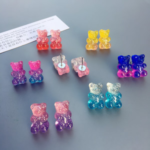 2025 nuevas niñas niños Adorable resina Gummy Bear pendientes lindo colorido Animal Teddy Jelly Bear Stud pendientes para mujeres niñas - Product Image 5