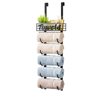 Porte-serviettes mural 5 niveaux en fer thermolaqué pour salle de bain et rangement de placard, étagère métallique avec panier
