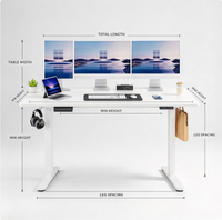 Bureau électrique blanc réglable en hauteur, assis-debout, double moteur, contrôle par mémoire, pour bureau à domicile, prise UK