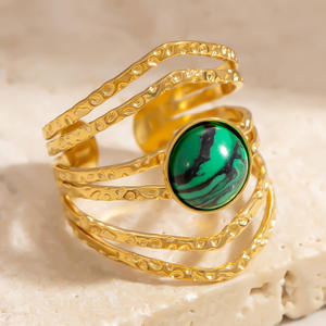 Anillos de Moda con Forma Geométrica, Incrustaciones de Piedras, Joyería para Fiesta, Chapado en Oro de 18K, Acero Inoxidable para Mujer - Product Image 2