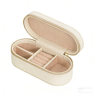Portable <b>Mini</b> PU Leather Travel Jewelry <b>Box</b> Zipper Closure Velvet Lining Custom Color for Rings Earrings - Product Image 6