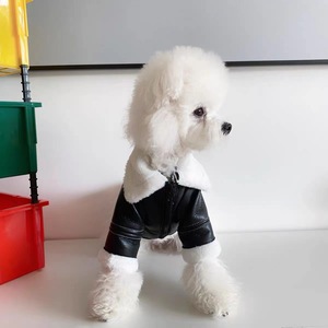 Magnifique veste d'hiver en cuir pour animaux de compagnie, noire, coupe-vent, pour chiens de petite et moyenne taille, Bichon Schnauzer, bouledogue français, Teddy Dog - Product Image 2