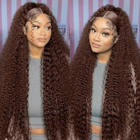 Perruque frontale en dentelle HD sans colle, bouclée birmane, brune, en cheveux vierges bruts avec cuticules alignées, perruque à fermeture en cheveux humains