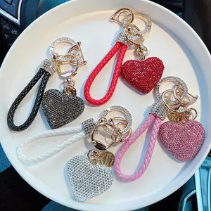 Fanhua Keychain American Rhinestone Car Keychain Fashion Full Diamond Crystal Heart Shape Schoolbag Car Key Keyhain