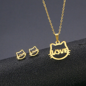 Collier et boucles d'oreilles pendantes Jeutelis pour femme, style classique, en acier inoxydable plaqué or 14 carats, avec pendentif en forme <span class=keywords><strong>de</strong></span> cœur, papillon et croix - Product Image 6