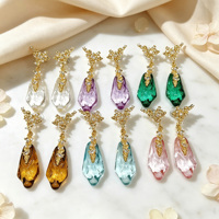 Ensemble de bijoux tendance en laiton et résine, collier et boucles d'oreilles avec détails en zircon, gouttes colorées, unisexe, pour mariage, fiançailles, fête, cadeau, or 18 carats