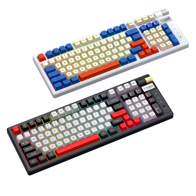 Hot Selling 2.4G BT Wireless Ergonomic RGB LED Keyboard Luminous 3-Mode Mechanical Design for Office Gaming Single Keyboard
