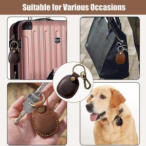 Genuine Leather Access Card Holder Teardrop Shape With Brass Key Ring For Elevator <b>Door</b> Card Protection - Product Image 4