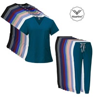 2026 Niaahinn Ensemble d'uniformes médicaux pour hôpital, vente en gros, respirant, en Spandex extensible, col en V, pantalon jogger, pour infirmières