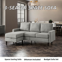 Canapé sectionnel 3 places au design moderne, gain de place, ottoman rangable, ensemble de meubles économiques pour salon en tissu