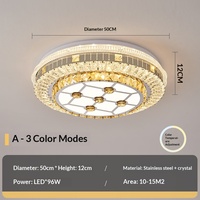 Nouveau modèle 2026 Plafonnier LED moderne en métal avec cristaux K9 intégrés, contrôle 3 CCT, AC 120W, Ra95, pour chambre de luxe, IP44