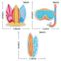 Patch brodé planche de surf et tuba, appliqué thermocollant pour vêtements, vestes, sacs, artisanat d'été DIY
