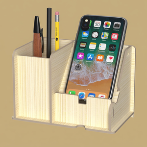 Organizador de Escritorio de Bambú, Soporte para Teléfono, Portalápices, Bandeja de Almacenamiento Multifuncional para Oficina, Diseño Simple para Escritorio - Product Image 1