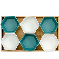 Prix usine nordique 6 pièces petits fruits Snack Dessert bols mat en céramique puce Dip bol ensemble avec plateau en bois