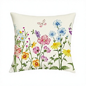 4 Pcs <b>Square</b> Linen Eco-friendly Spring Flower <b>Pillow</b> Covers Colorful Flower Butterfly Design for Home Terrace Decoration - Product Image 3