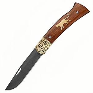 No. Navaja de bolsillo de hoja fija de acero inoxidable 27 Triplex Steel the Cat de alta calidad con mango de madera DIY, personalizable OEM - Product Image 1