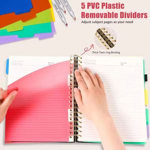 A5 Custom Printing Debossed Logo 80°Lay Flat 5 Subject Hardcover Spiral Notebook <b>Journal</b> with Dividers Tabs - Product Image 3
