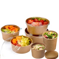 Saladier en papier jetable avec couvercle en plastique pour emporter les aliments et les restaurants, vente en gros