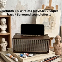 Altavoz Inalámbrico Portátil con Diseño Retro de Madera, Bajos Potentes, Radio FM, Soporte para Tarjeta TF, Soporte para Teléfono, Larga Duración, Altavoz de 8W
