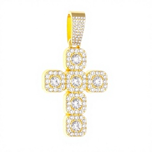 Collar de cruz para hombre con incrustaciones de circonitas cúbicas (CZ) y colgante de cruz con bisel cuadrado, chapado en oro y plata, joyería religiosa para fiestas - Product Image 1