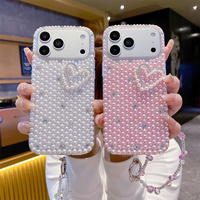 Coque de téléphone Y2K Coquette scintillante avec perles et strass en forme de cœur pour iPhone 18 17 Pro Max 16 15 14 13, avec dragonne en cristal et protection intégrale