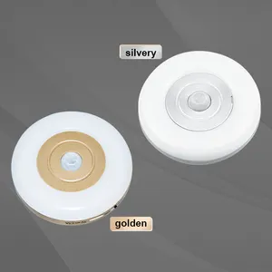 Automatic wireless battery operated led rechargeable mini under cabinet closet wardrobe motion sensor round puck night light