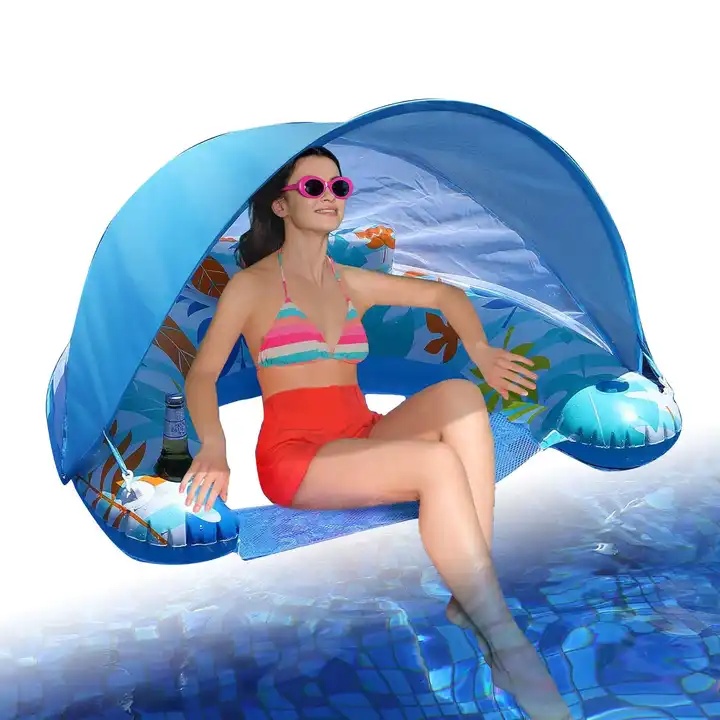 Stylish Pool Floats Adult with Canopy Stylish Pool Lounger with Cup Phone Holder