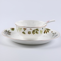 Service de table en porcelaine de qualité supérieure, collection à motif de feuilles, vaisselle en porcelaine fine avec bord doré