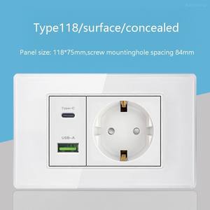 Prise murale en verre trempé de norme européenne avec double port USB-C, interrupteur tactile et trois prises de courant - Product Image 6